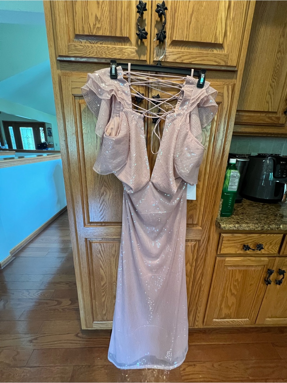 Mac Duggal Dusty Rose Sequin Strapless Evening Gown with Lace-Up Back